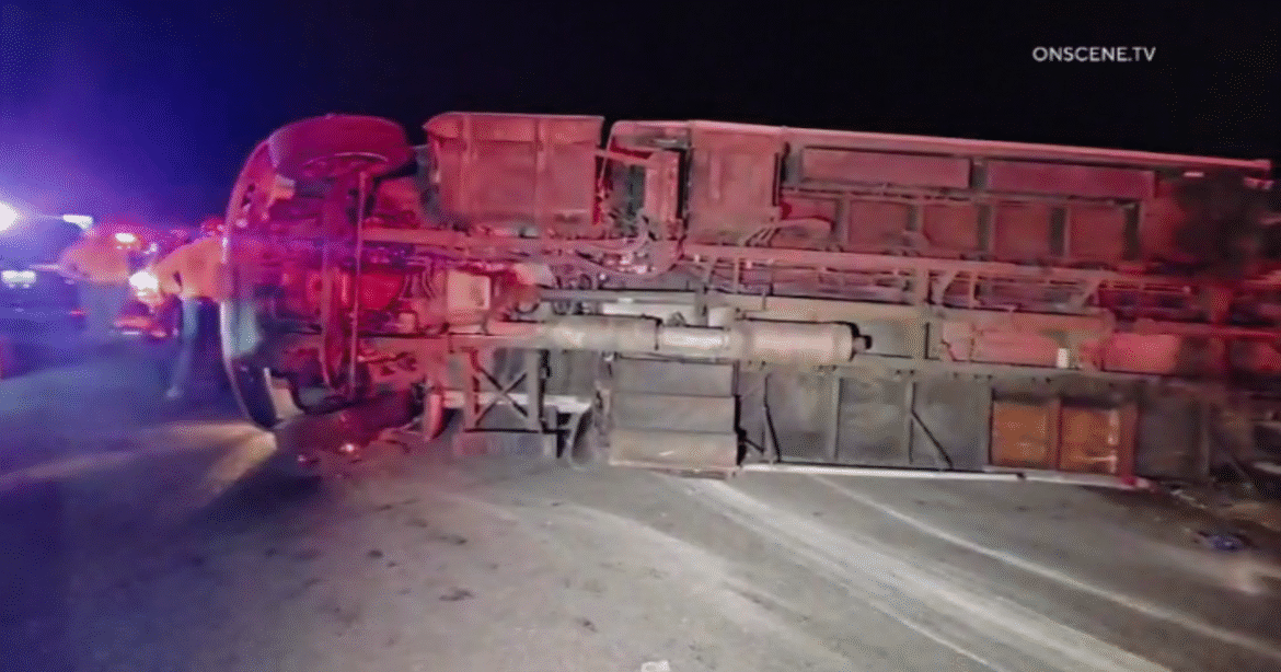 Nearly two dozen injured in overturned bus crash in San Bernardino County