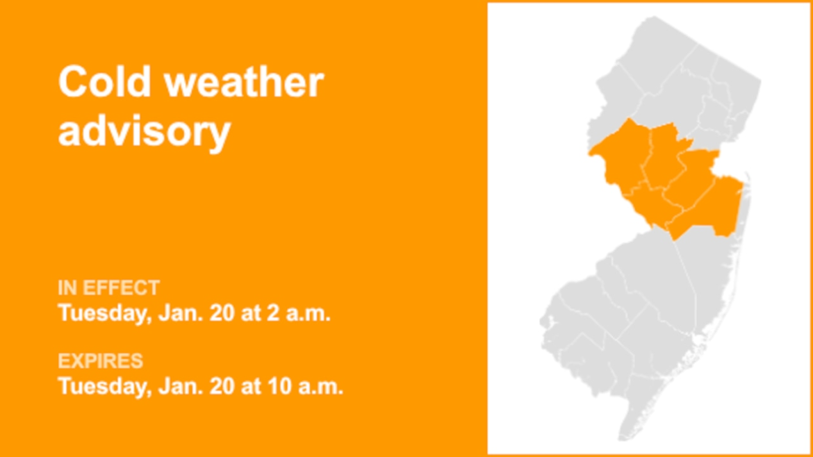 Cold weather advisory affecting 5 N.J. counties Tuesday – wind chills below zero