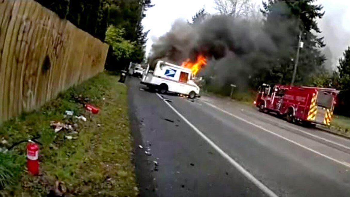 Deputy rescues mail truck driver from fiery crash in Washington state
