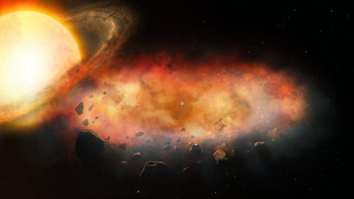 Artist's illustration of the metal cloud orbiting a star