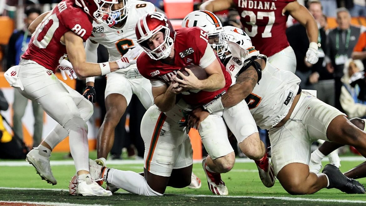 Indiana's Fernando Mendoza reacts to national championship win
