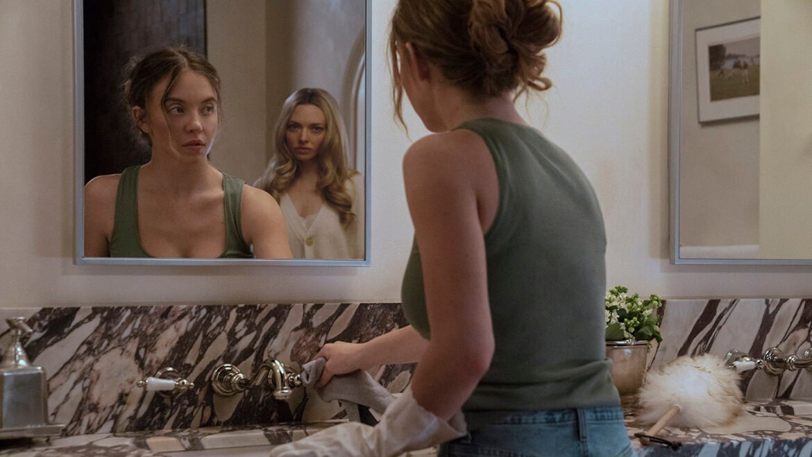 Sydney Sweeney as Millie and Amanda Seyfried as Nina in The Housemaid.