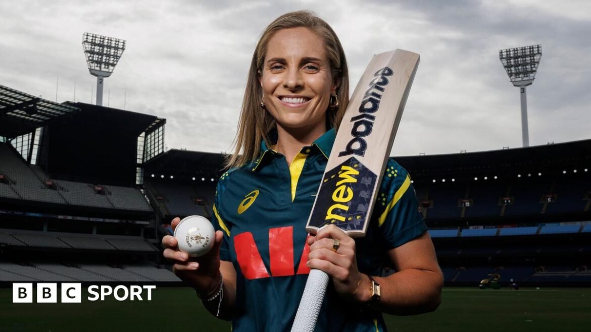Australia all-rounder Sophie Molineux smiles as she holds up a bat and ball at a photoshoot after being named captain