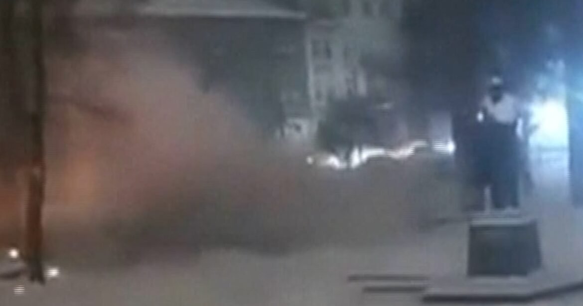 Video shows moment drone hits playground in Ukraine