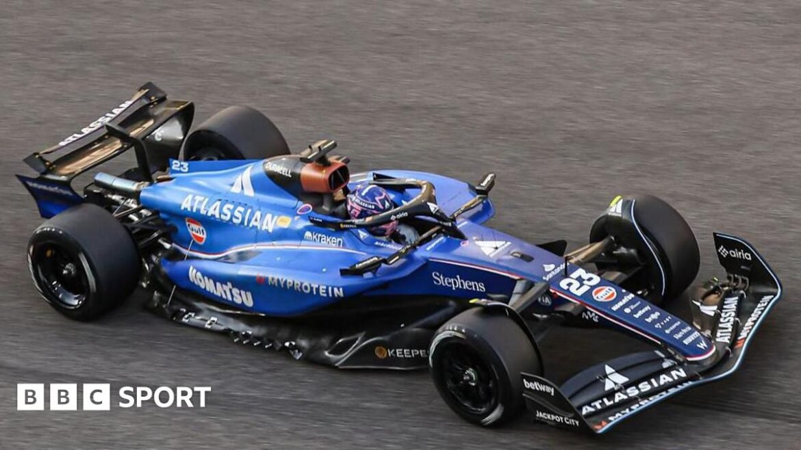 Alex Albon driving the Williams in a post-season test in Abu Dhabi in December 2025