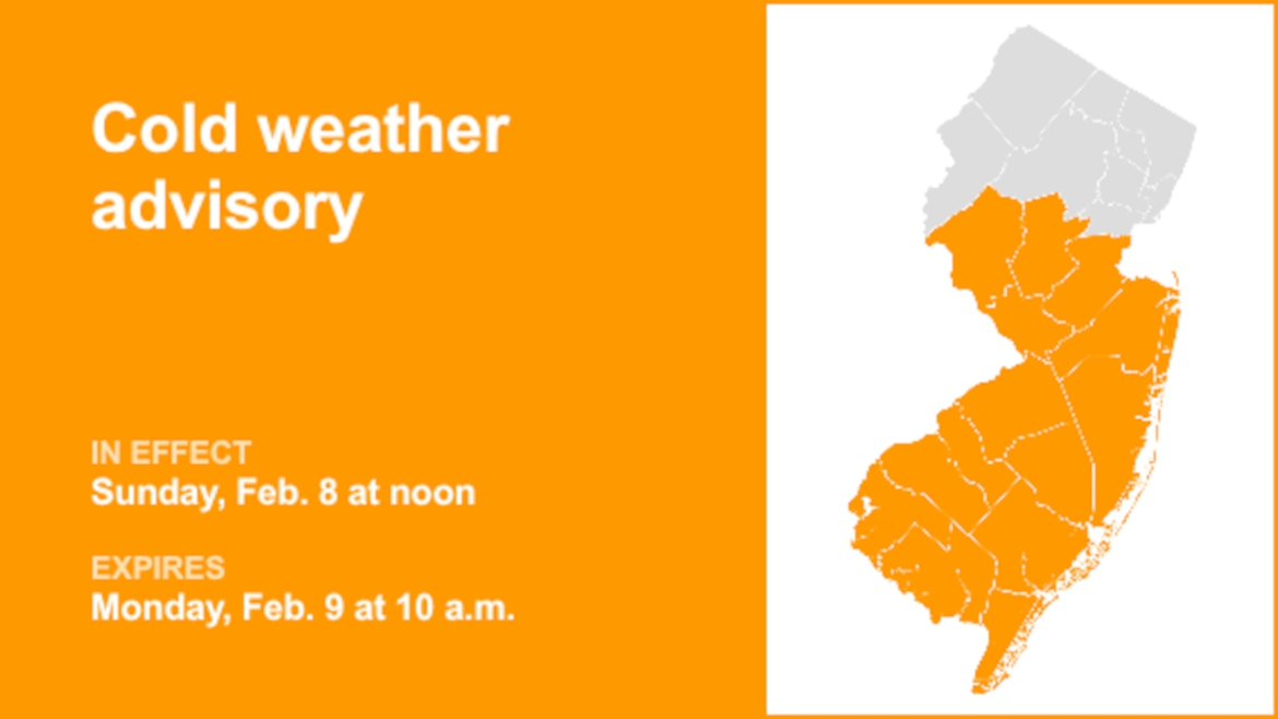 13 N.J. counties placed under a cold weather advisory until Monday morning – subzero wind chills