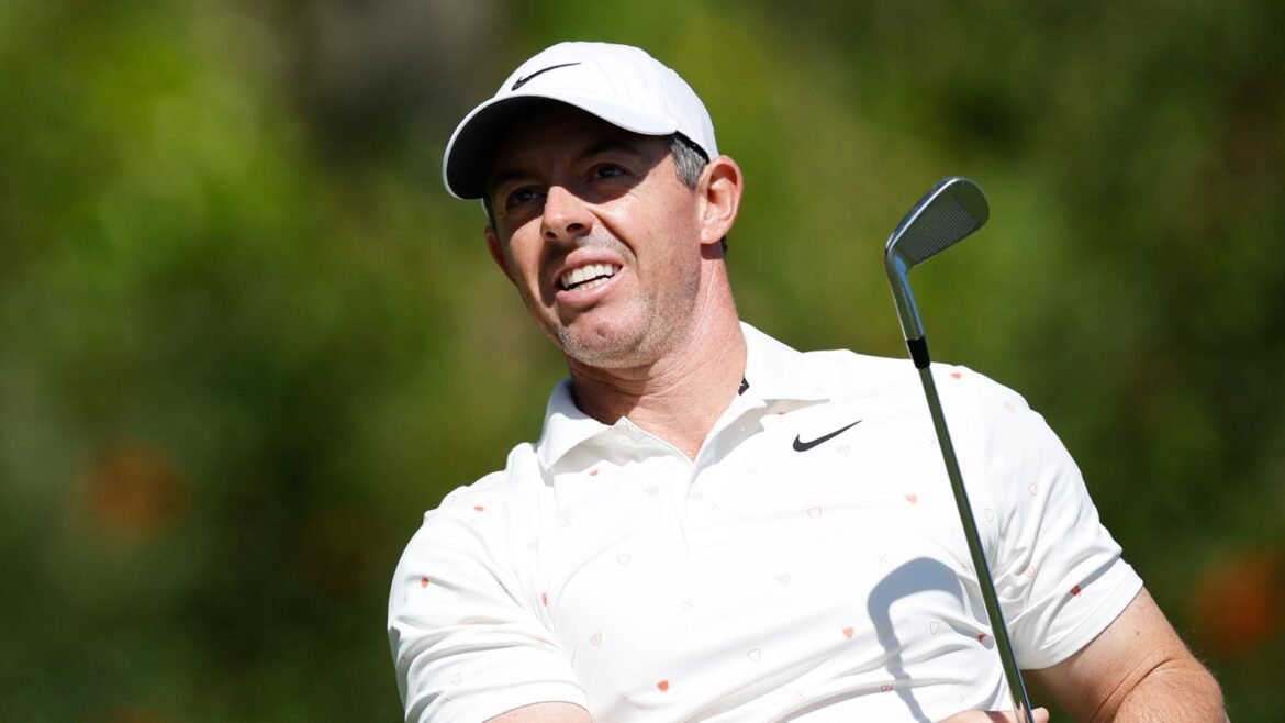Rory McIlroy, from Northern Ireland, hits from the fourth tee during the third round of the Genesis Invitational golf tournament at Riviera Country Club, Saturday, Feb. 21, 2026, in the Pacific Palisades area of Los Angeles. (AP Photo/Caroline Brehman )