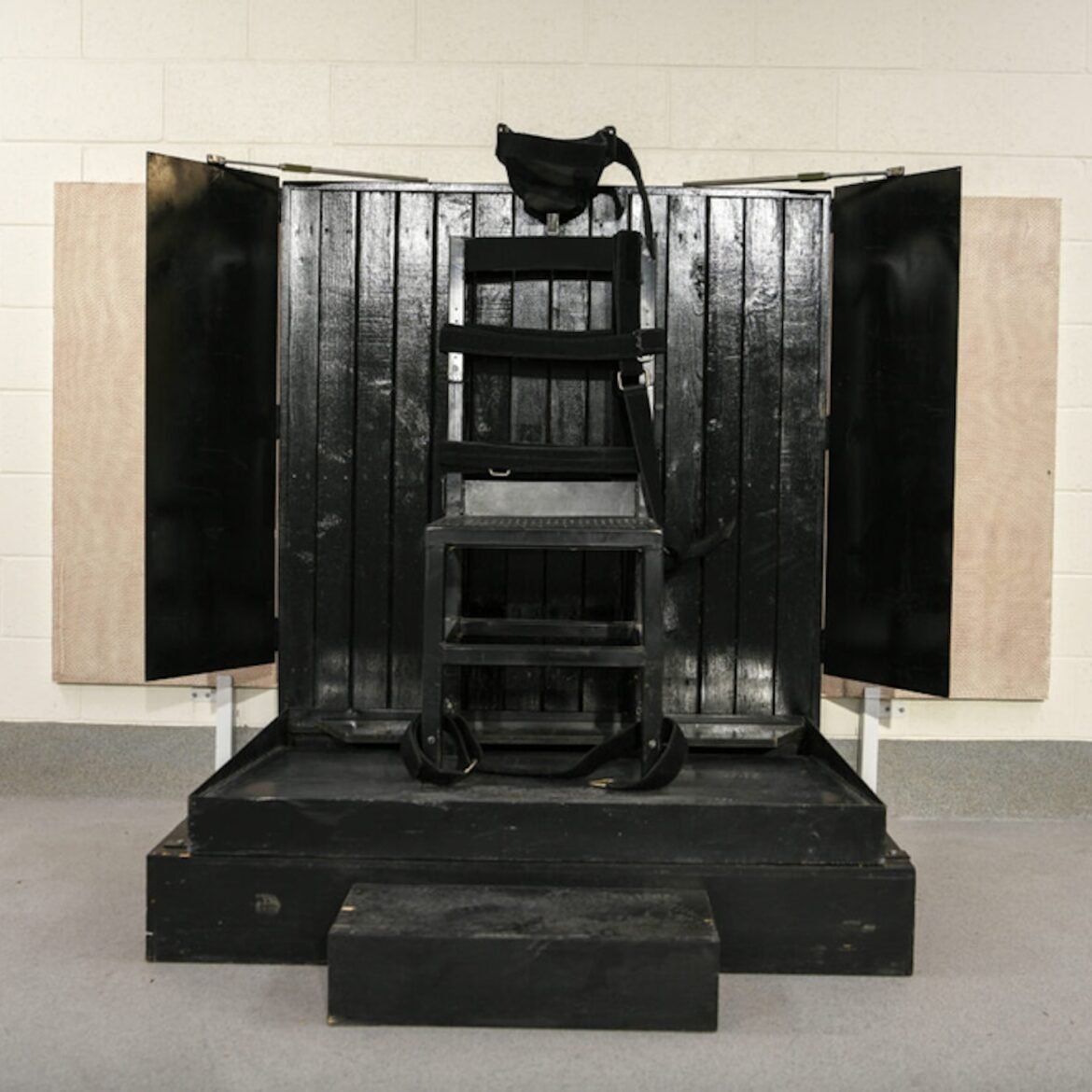 The chair used for firing squad executions is shown in the execution chamber at the Utah State Correctional Facility. (Photo courtesy of the Utah State Department of Corrections)