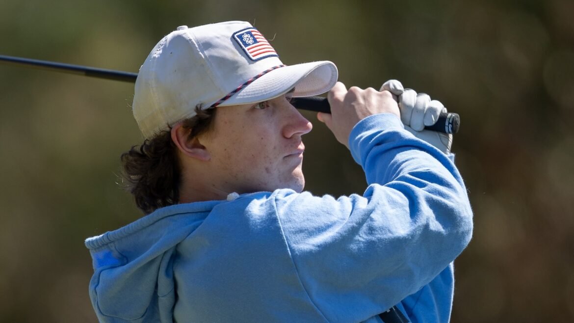 Sam Ritty of Ocean City tees off during the Cape May County Boys Golf Championships at Shore Gate Golf Club in Ocean View, NJ on Tuesday, April 1, 2025.