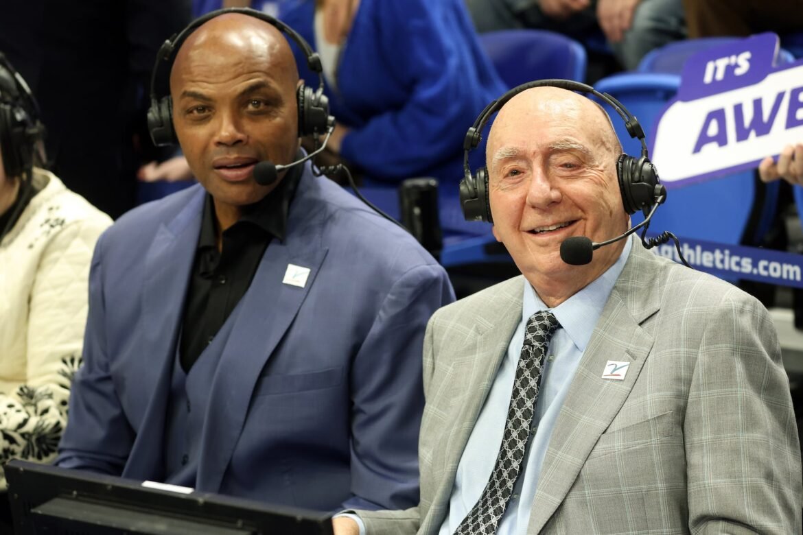 Charles Barkley, left, and Dick Vitale prepare for their broadcast before an NCAA college basketball game between Kentucky and Indiana in Lexington, Ky., Saturday, Dec. 13, 2025. (AP Photo/James Crisp)