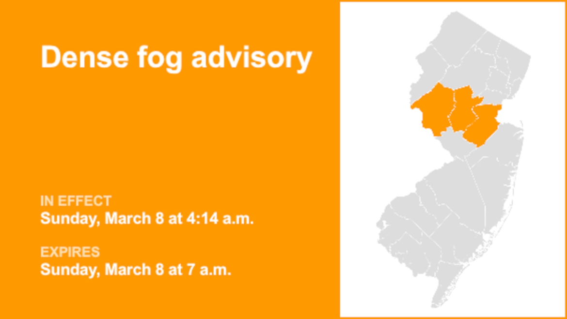 Dense fog advisory issued for 3 N.J. counties Sunday morning – visibility limited to 1/4 mile