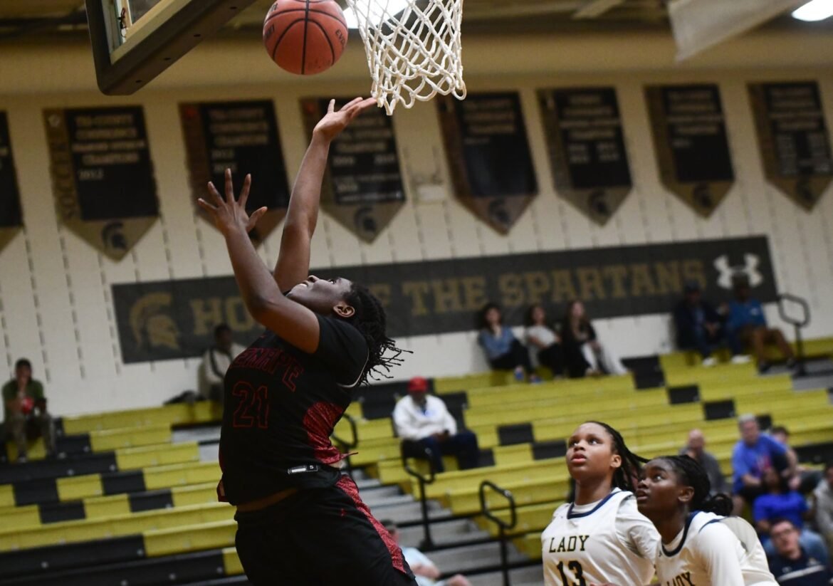 El-Anita Joe-Samuel (21) of Lenape shoots the ball during a Group 4 girls basketball semifinal against Franklin at Deptford High School, Tuesday, March 10, 2026