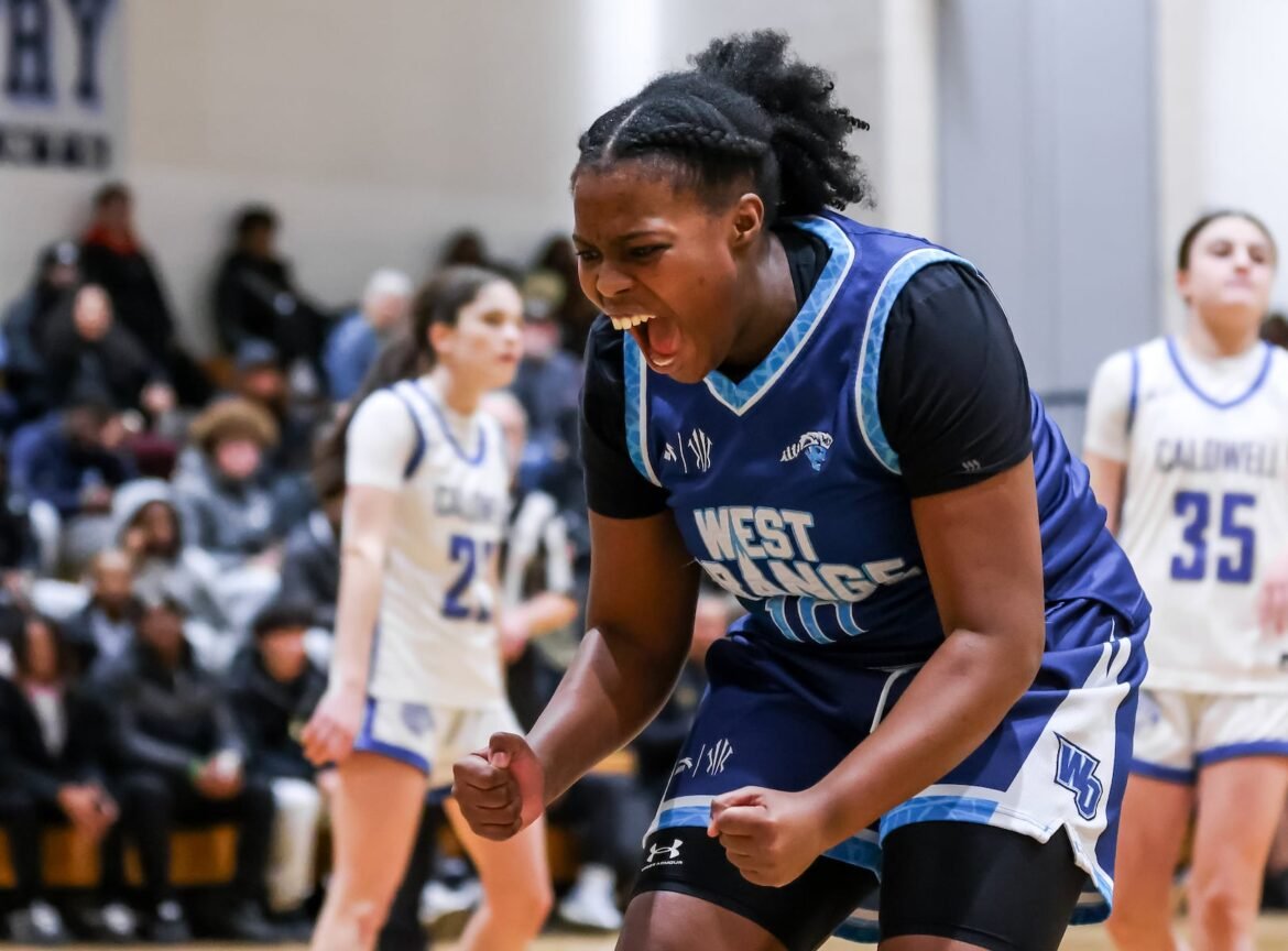 Elianna Dennis (10) of West Orange is fired up after a foul against Caldwell during the girls basketball game at West Orange High School in West Orange, NJ on Monday February 9, 2026.