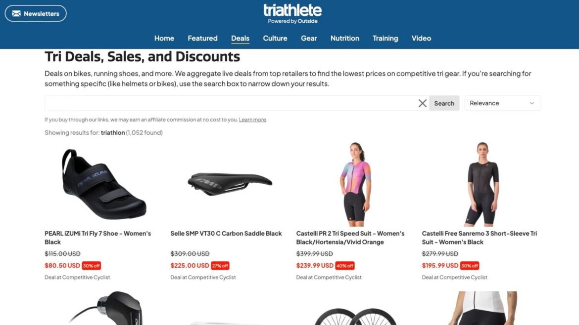 Triathlete's Deal Finder page helps you find gear at discounted prices.