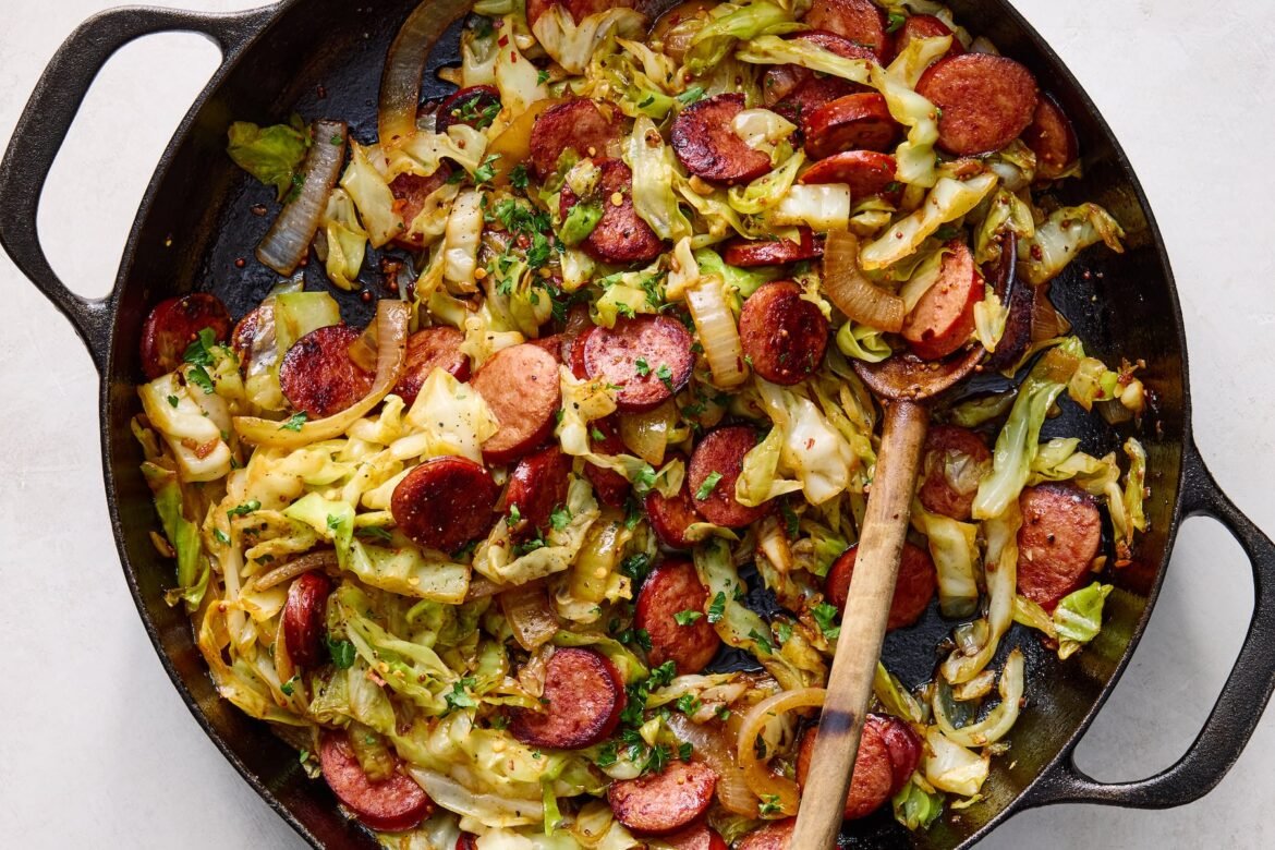 Kielbasa coins and cabbage