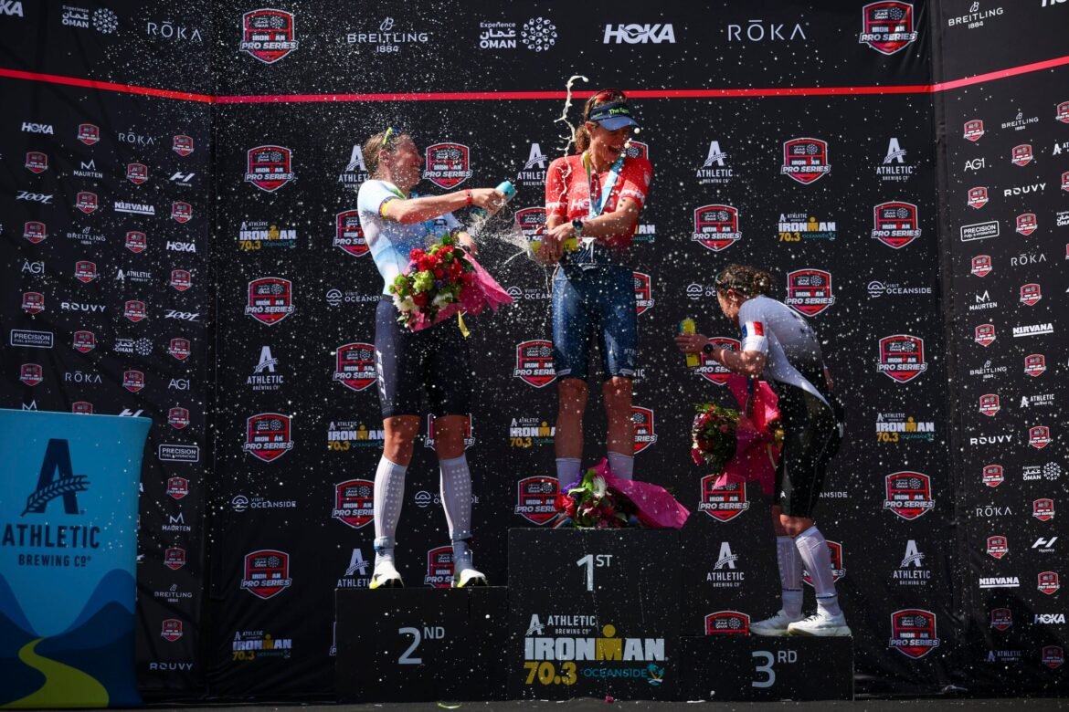 podium celebration at the 2026 Ironman 70.3 Oceanside
