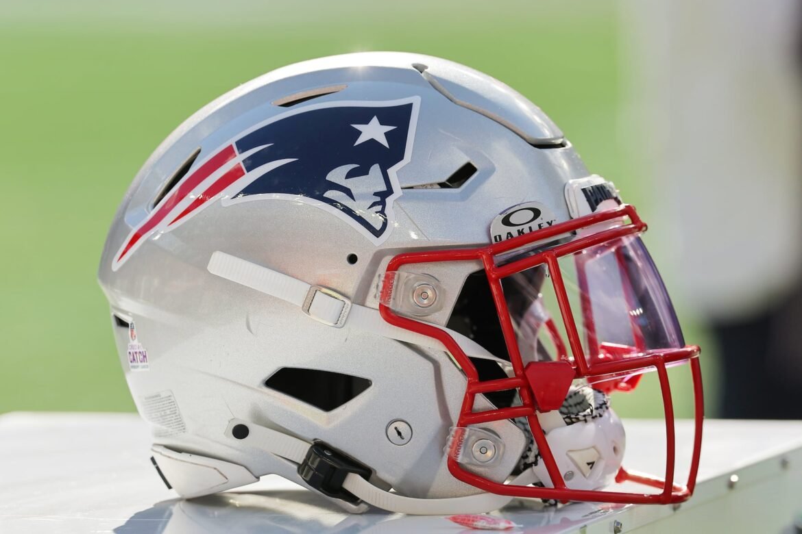 The New England Patriots logo is seen on a helmet. (Winslow Townson/AP Images for Panini)