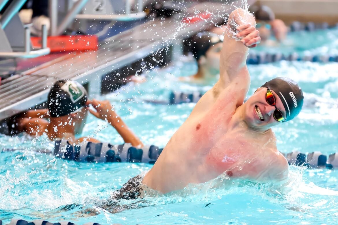 Chris Wasko of Bridgewater-Raritan celebrates after winning the 50 meter freestyle during the boys swimming NJSIAA Meet of Champions at Gloucester County Institute of Technology in Sewell, NJ on Sunday March 1, 2026.