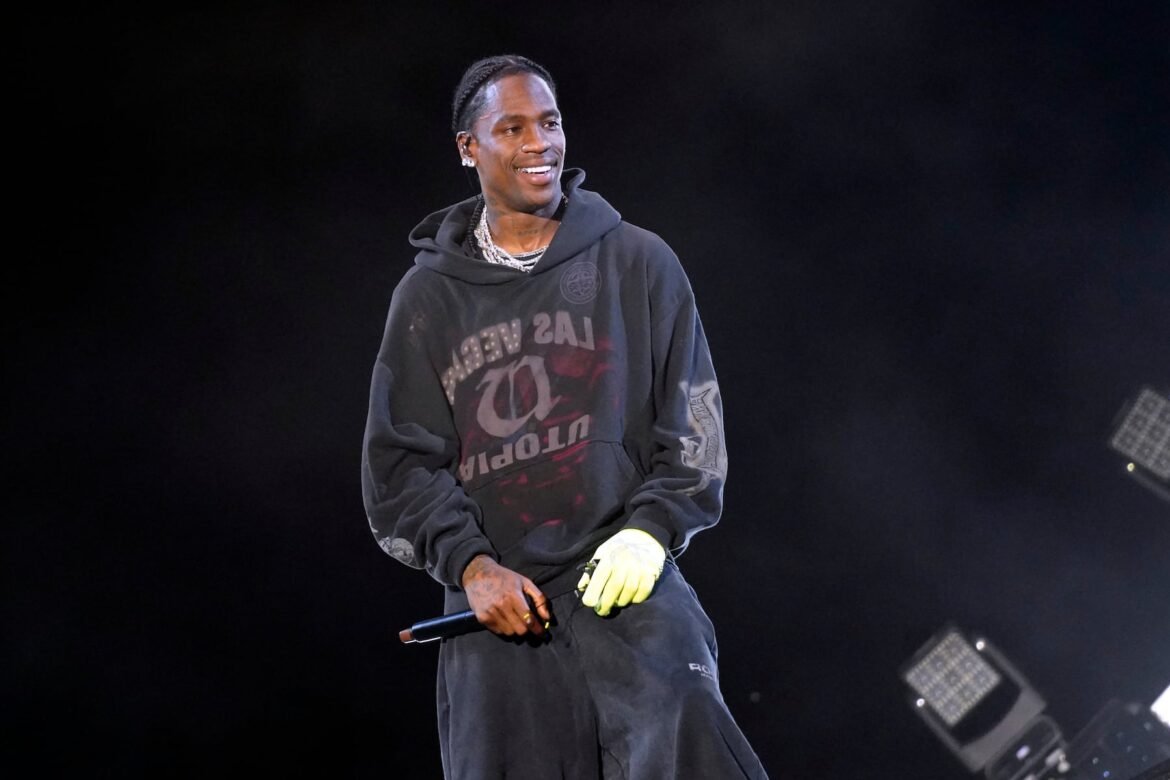 Travis Scott is one of several rappers who have submitted amicus briefs to the Supreme Court agreeing the use of rap lyrics in death penalty case in unconstitutional. Scott is seen here performing at rapper Young Thug's set during the Summer Smash Music Festival on Sunday, June 22, 2025, in Bridgeview, Ill. (Photo by Rob Grabowski/Invision/AP)