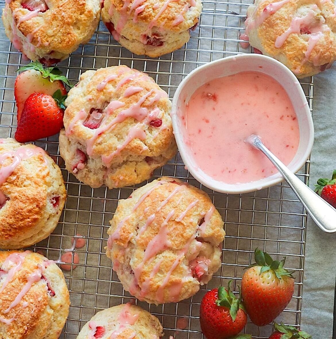 Insanely good strawberry biscuits glazed and ready to enjoy.