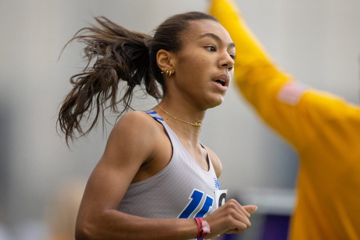 Paige Sheppard of Union Catholic competes in the 1600 meter run during the girls NJSIAA Indoor Track Meet of Champions at the Ocean Breeze Track and Field Complex in Staten Island, NY on Sunday, March 8, 2026.