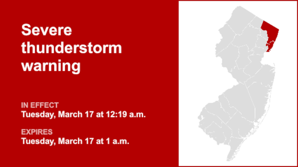 Update: Damaging winds forecast with thunderstorms in Bergen and Hudson counties Tuesday – gusts as high as 60 mph