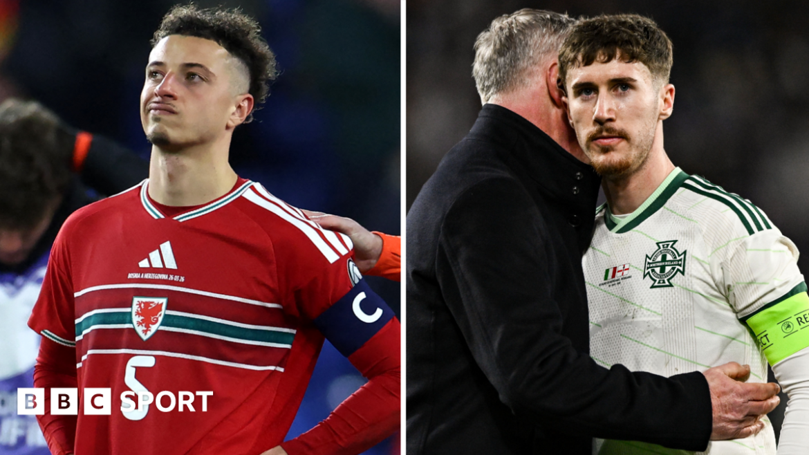 Wales captain Ethan Ampadu (left) and Northern Ireland captain Trai Hume looked dejected after their World Cup play-off semi-final defeats