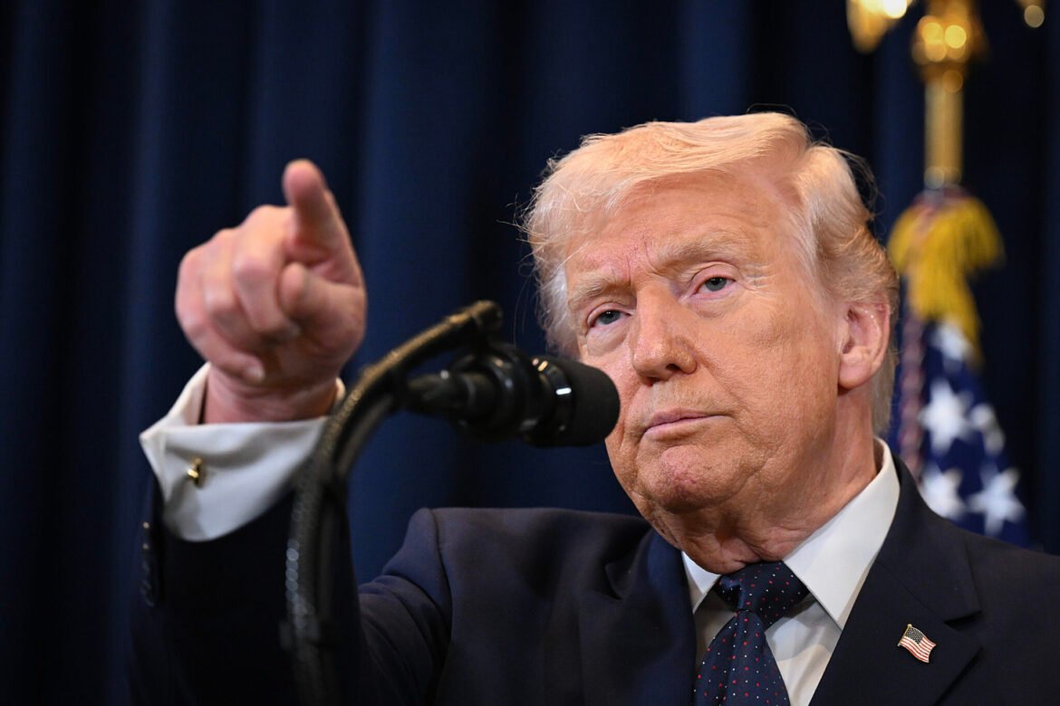 President Donald Trump speaks to reporters during a news conference in Doral, Florida, on March 9, 2026. Trump spoke about his administration's strikes on Iran. (Photo by Roberto Schmidt/Getty Images)&nbsp;