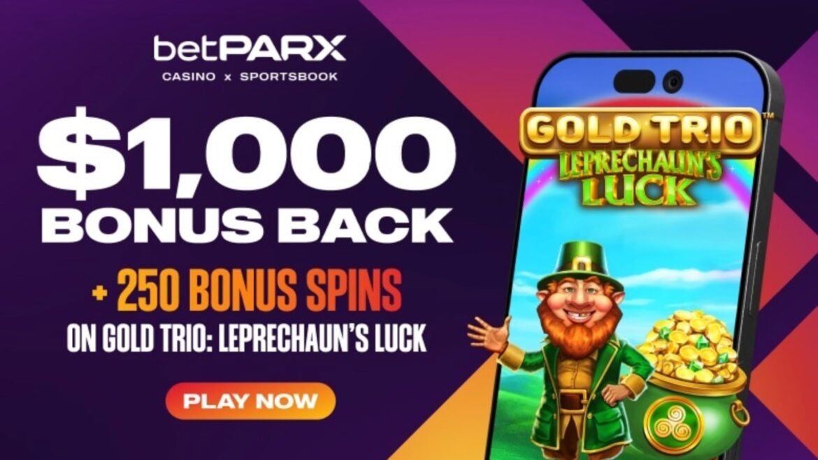 Try betPARX Casino with promo code NJCOM and get up to $1,000 back on losses and 250 bonus spins on game Gold Trio.