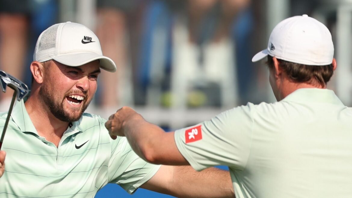 Alex Fitzpatrick and Matt Fitzpatrick celebrate their victory at the Zurich Classic of New Orleans