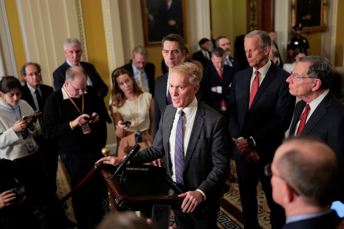 Sen. James Lankford, R-Okla., speaks with the press about ethics investigations at the U.S. Capitol on April 21, 2026 in Washington, D.C. (Photo by Heather Diehl/Getty Images)