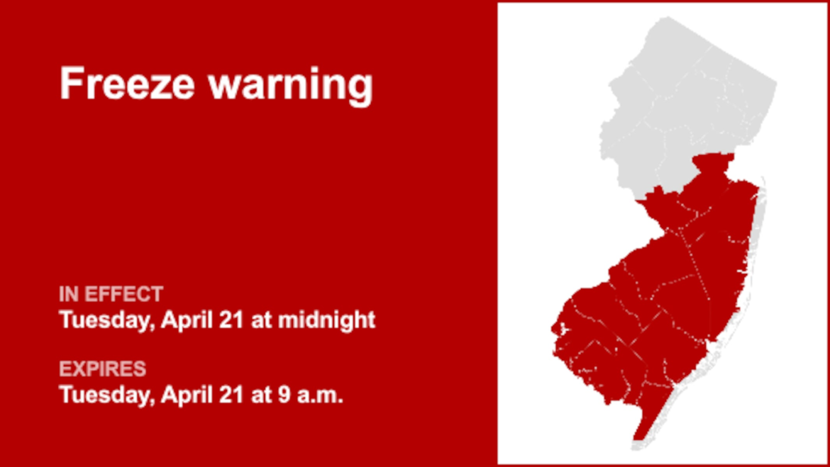 Freeze warning affecting 11 N.J. counties Tuesday – temperatures as low as 26