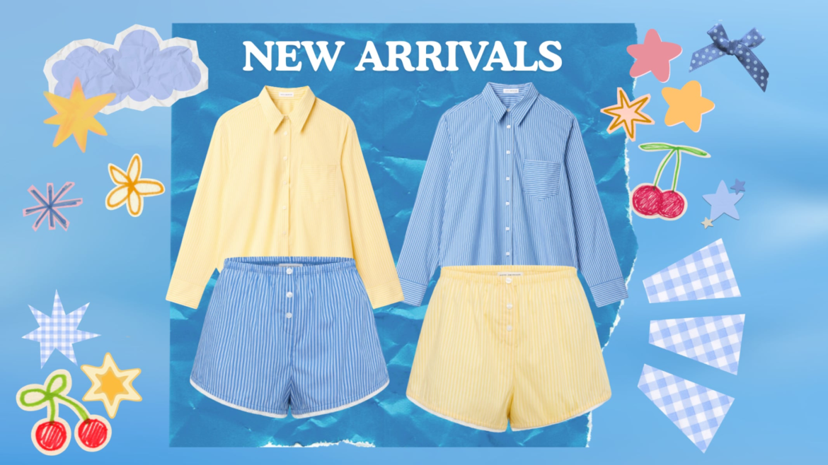 Shop new summer stripes with Good American's latest Poplin Collection in buttery summer hues with button up shirts and matching shorts sold invidiually.