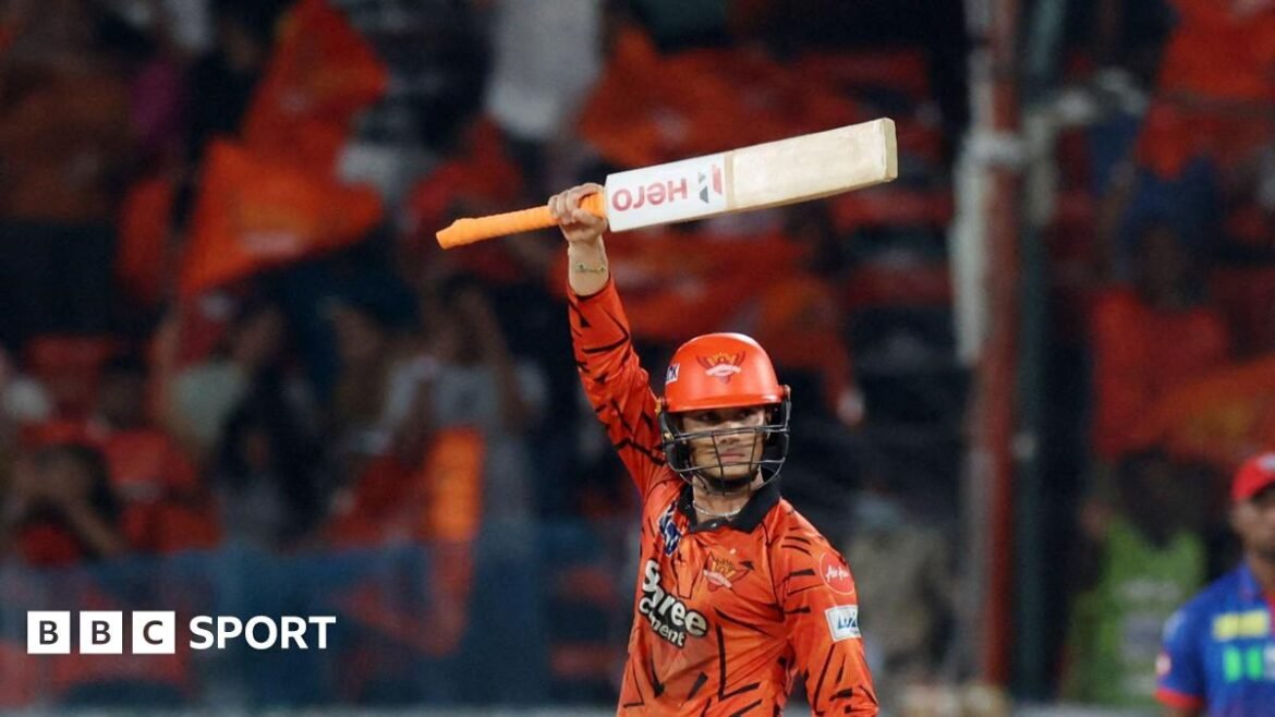 Abhishek Sharma celebrates a century for Sunrisers Hyderabad