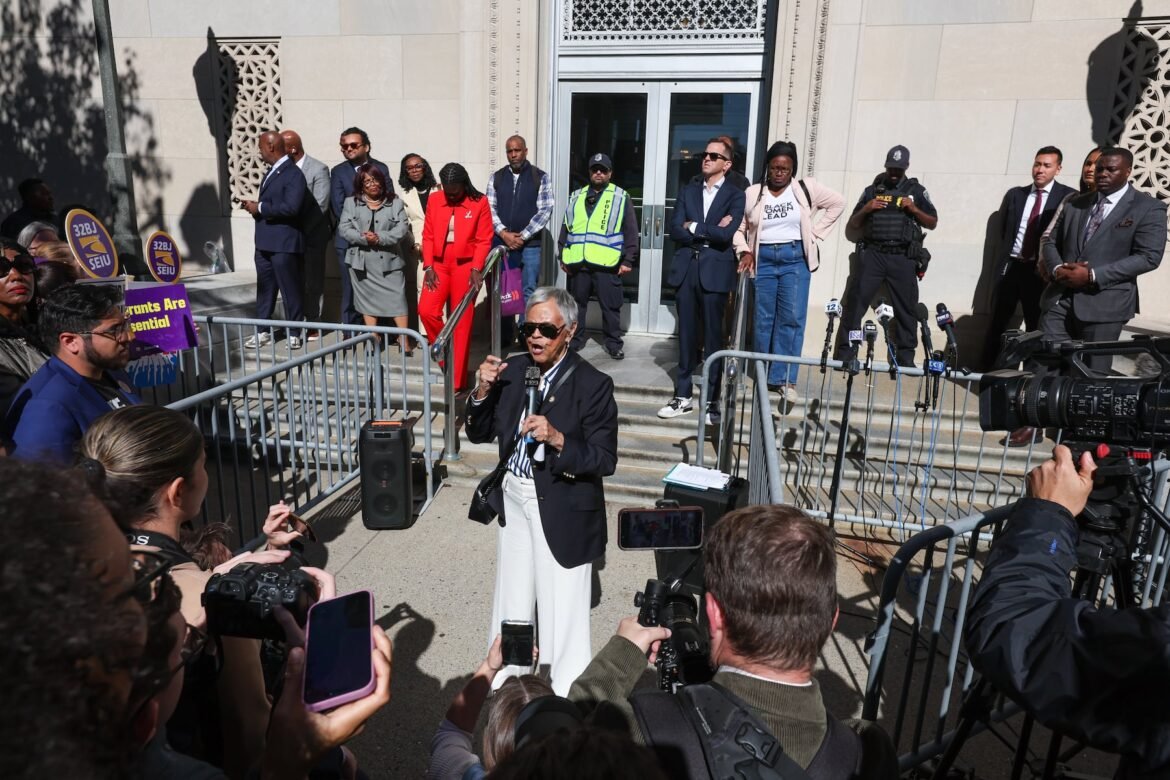 Rep. Bonnie Watson Coleman at an October 2025 rally in Newark.