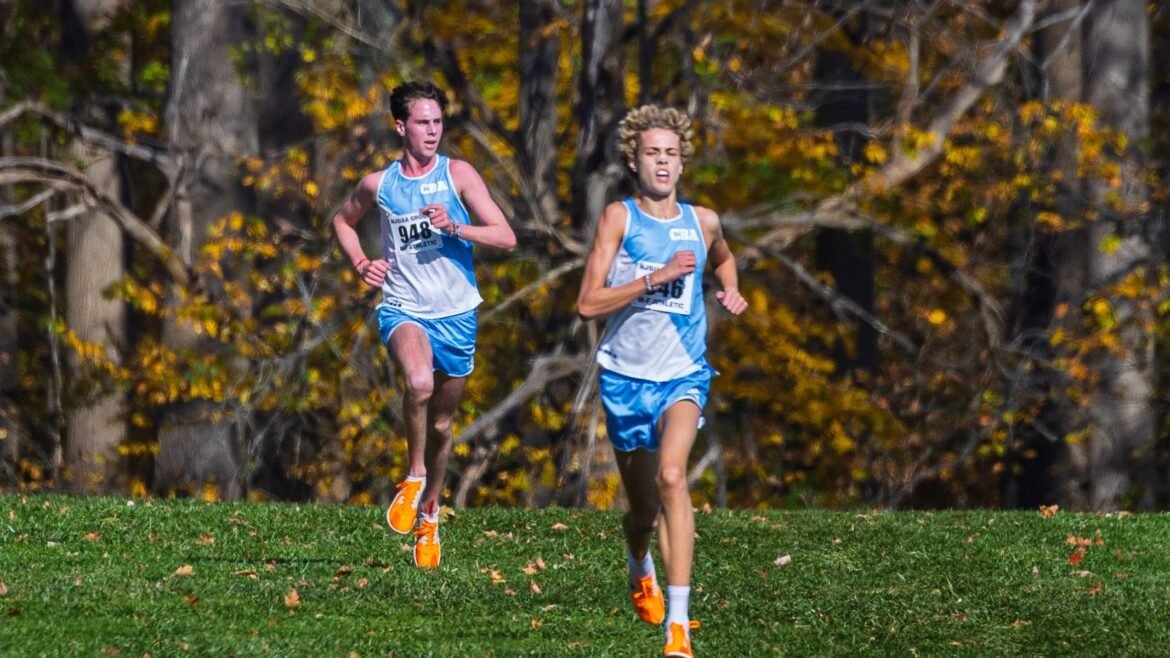 Luke Hnatt (right) recorded a winning time of 15:40, followed closely by Gavin Schmitt (15:42) at the NJSIAA Non-Public A cross country group championships, Saturday, Nov. 8, 2025 in Holdmel, N.J.