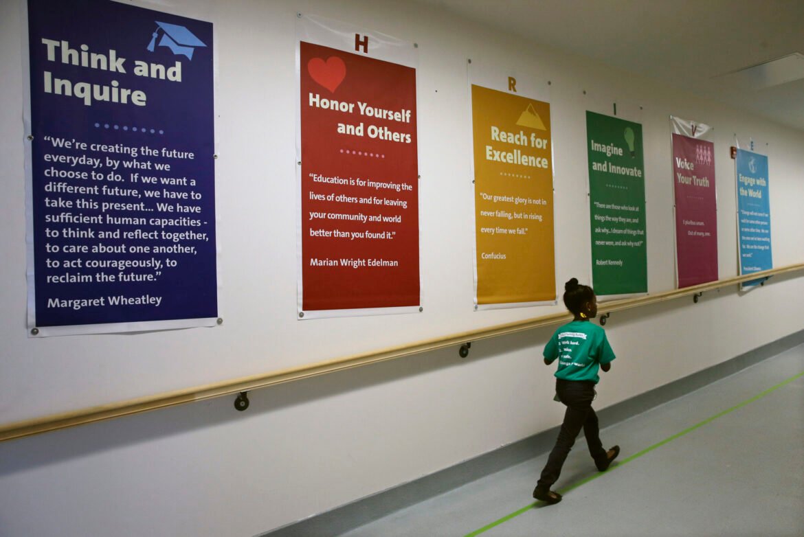 File photo. Posters hang at KIPP Thrive Academy, a new school in what had been the closed Eighteenth Avenue School, Wednesday, Sept. 9, 2015, in Newark, N.J.