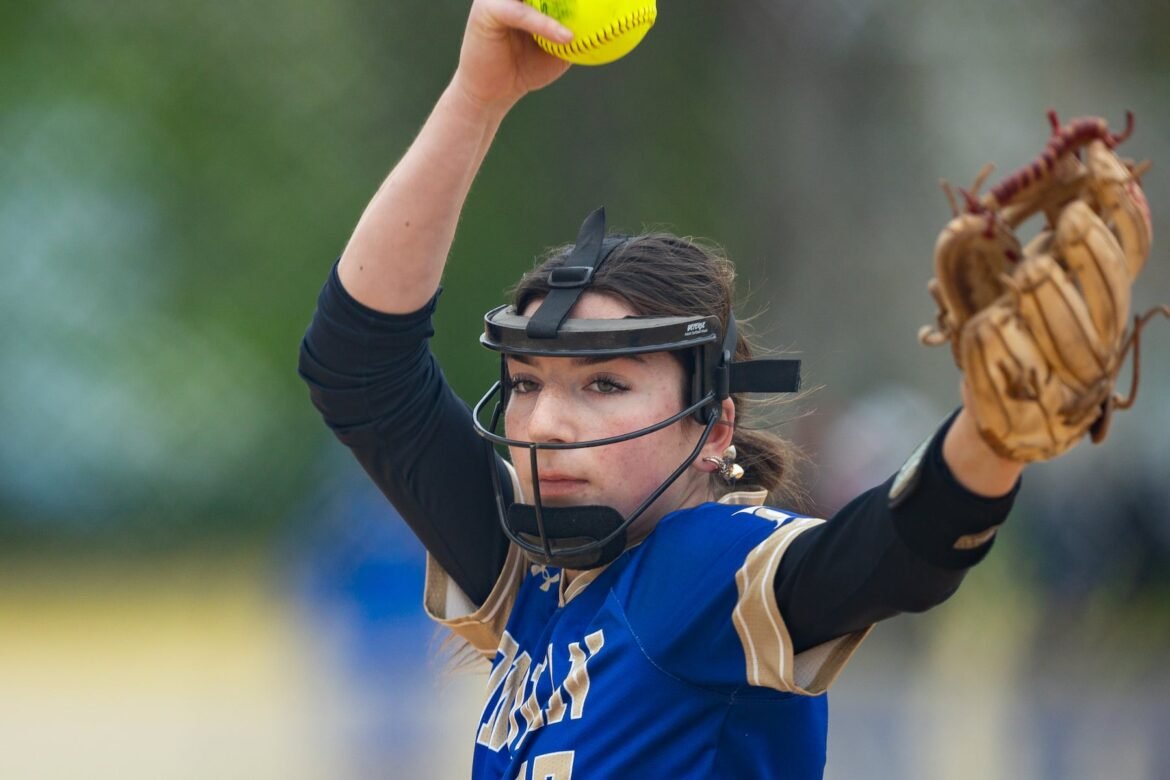 Caroline Kopp (17) of Donovan Catholic pitches against Gloucester Tech during the South Jersey Coaches Classic Softball Tournament at St. Joseph Regional High School in Hammonton, NJ on Saturday, April 25, 2026.