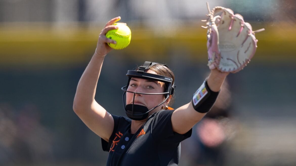 Gianna Gomez (7) of Barnegat pitches against Pinelands at Adventure Sports and Entertainment in Jackson, NJ on Saturday, April 18, 2026.