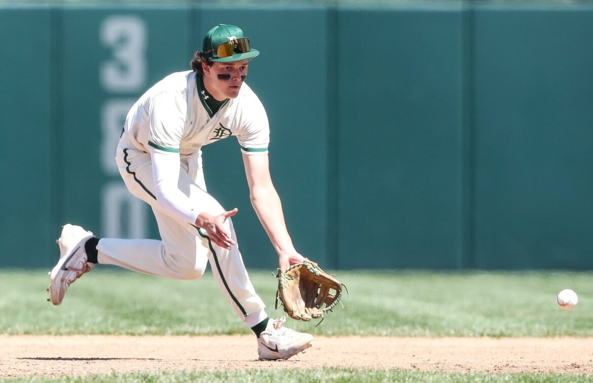 Sal Garcia (1) of Delbarton fields a ground ball during the Mid-Atlantic Baseball Challenge  between Delbarton and Don Bosco Prep at The Delbarton School in Morristown, NJ on 4/9/26.
