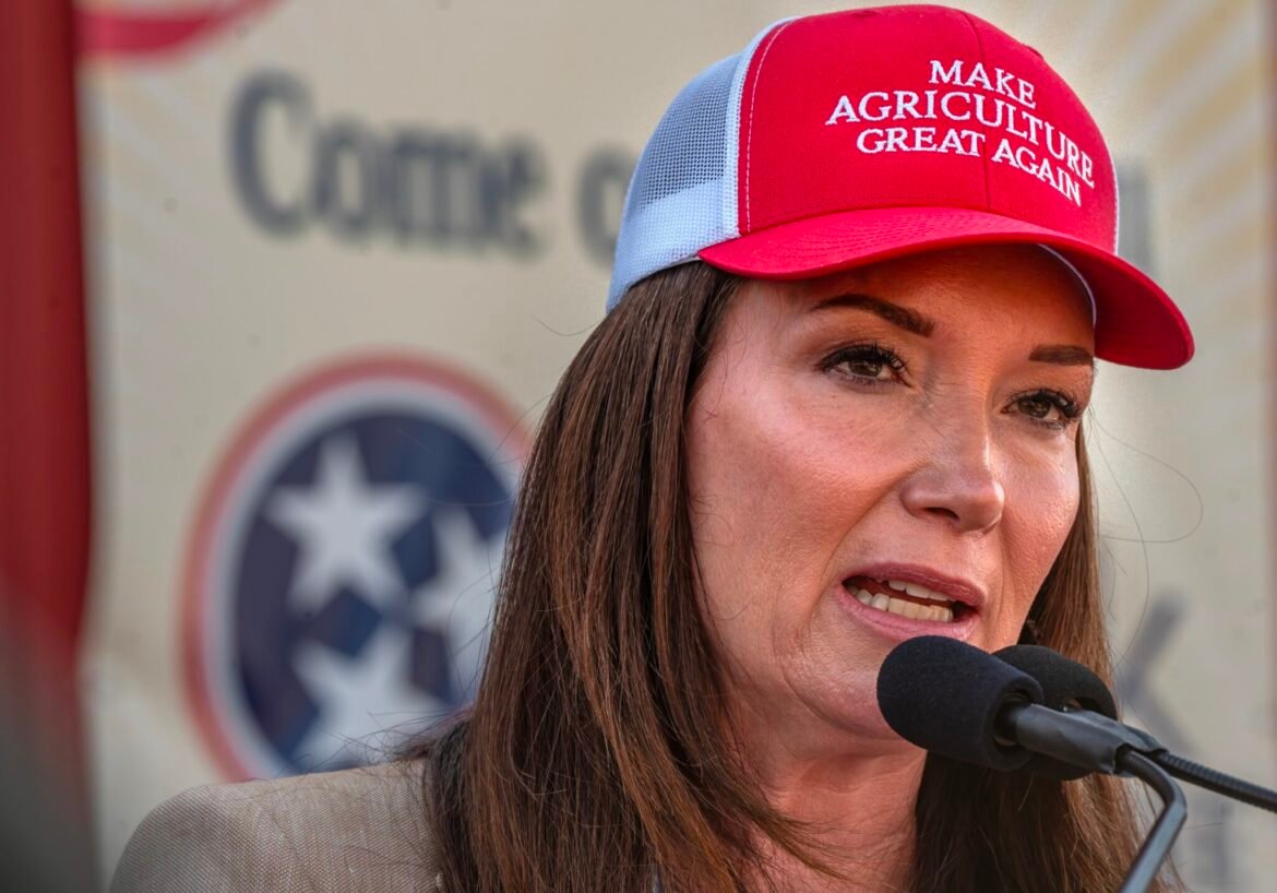 U.S. Agriculture Secretary Brooke Rollins, speaking at a Future Farmers of America event Aug. 18, 2025, at the Tennessee State Fair. (Photo by John Partipilo/Tennessee Lookout)