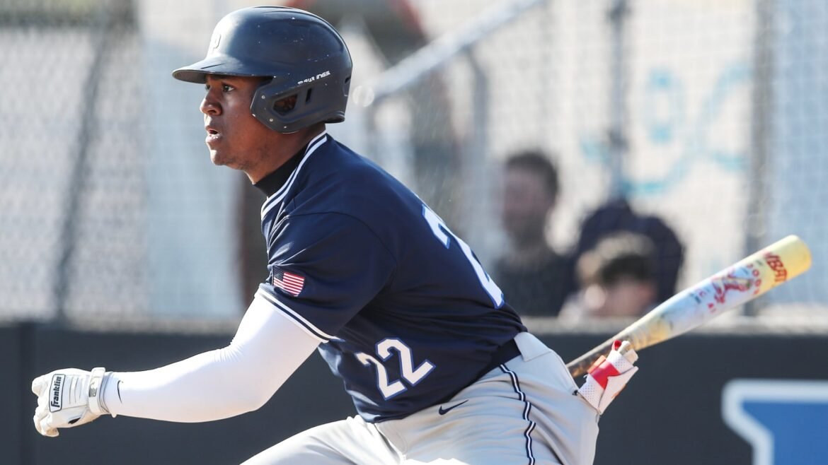Jordan Burwell (22) of Seton Hall Prep puts the ball in play during the baseball game between Millburn and Seton Hall Prep at Millburn High School in Millburn, NJ on 4/13/26.