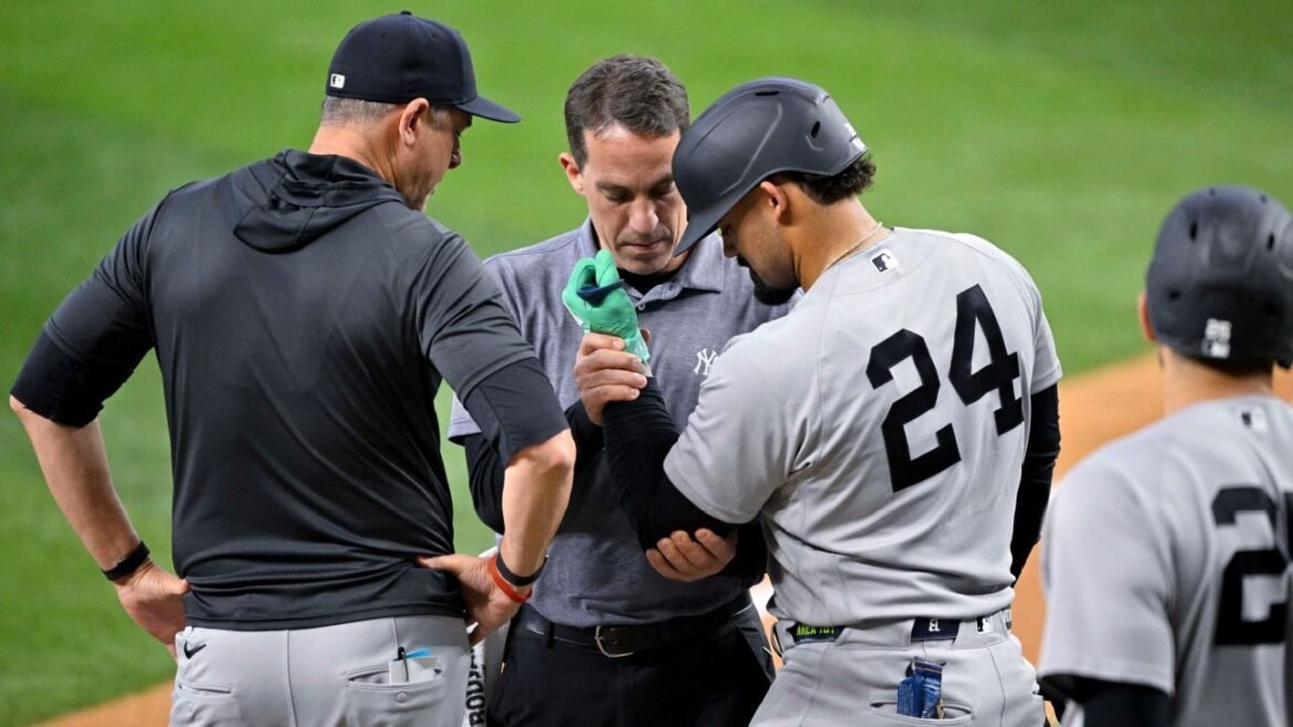 Yankees' Dominguez to get more tests after getting hit on elbow
