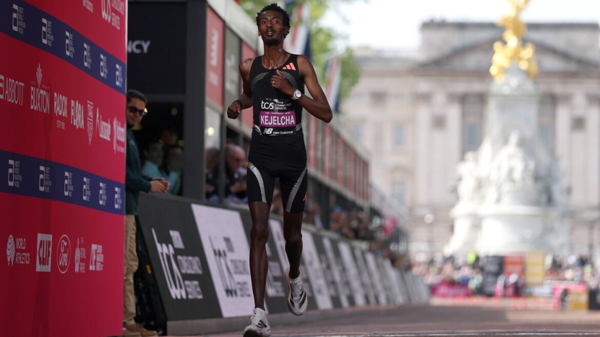 Yomif Kejelcha beat the world record marathon time but placed second : NPR