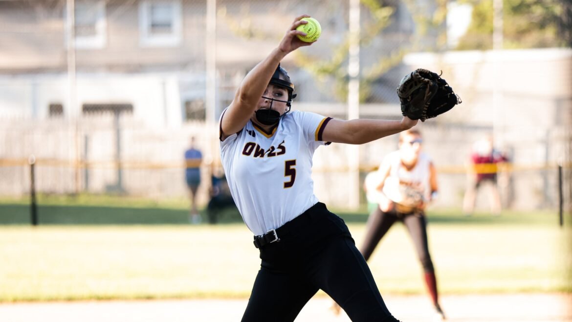 Kate Broderick (5) of Park Ridge pitches the ball during the NJSIAA North 1, Group 1 semifinal softball game between Wallington and Park Ridge at Dul Field in Wallington, NJ on Friday, May 31, 2024.
