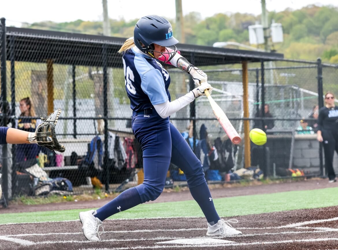 Brielle Bakker (26) of Immaculate Heart connects with the ball against Marlboro during the 2026 Black and Gold Softball Invitational at Panther Park in Cedar Grove, NJ on Sunday, April 26, 2026.