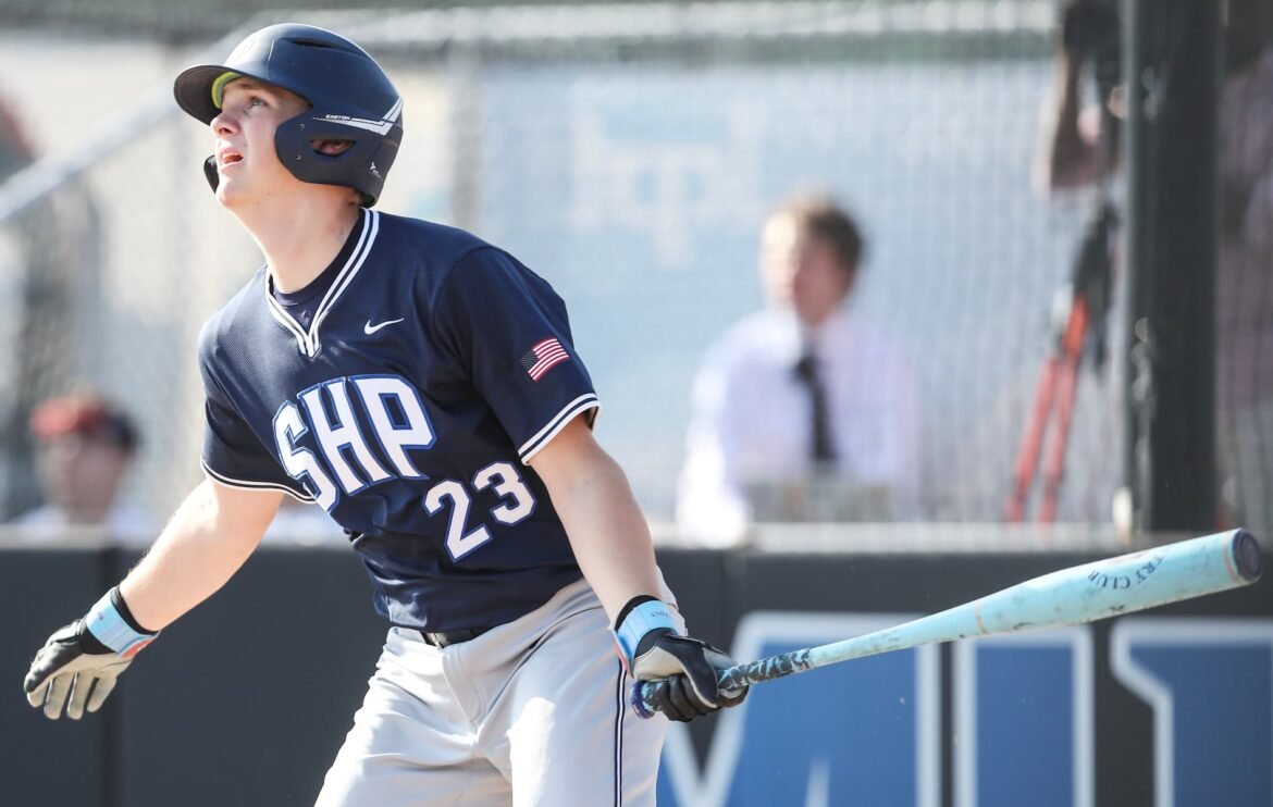 Joey Maiella (23) of Seton Hall Prep puts the ball in play during the baseball game between Millburn and Seton Hall Prep at Millburn High School in Millburn, NJ on 4/13/26.
