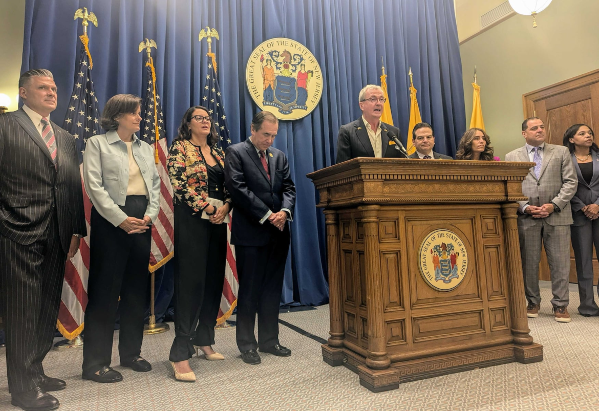 In this 2024 file photo, Gov. Phil Murphy announced his plans to sign the new state. The state budget drew the most attention from lobbyists in 2025, as it does most years, according to a new report from the state Election Law Enforcement Commission. From left, State Assembly Majority Leader Lou Greenwald, Treasurer Elizabeth Muoio, Assembly Budget Chairwoman Eliana Pintor Marin, Assembly Speaker Craig Coughlin, Senate President Nicholas Scutari, Senate Majority Leader Teresa Ruiz, Senate Budget Chairman Paul Sarlo, and Lt. Gov. Tahesha Way.