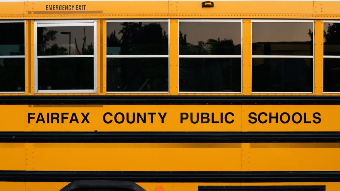 Side of a yellow Fairfax County Public Schools bus.
