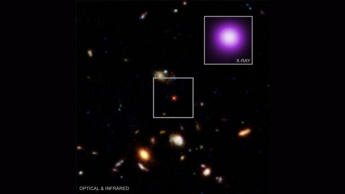 A deep space image with boxouts over a glowing purple ball and a glowing red ball.